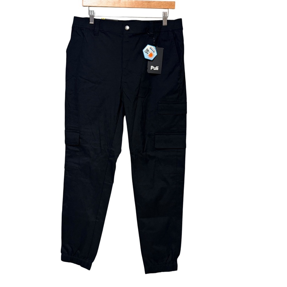 Puli Mens Stretch Woven Cargo Jogger Pants Black UPF 50+ Size 34 NWT